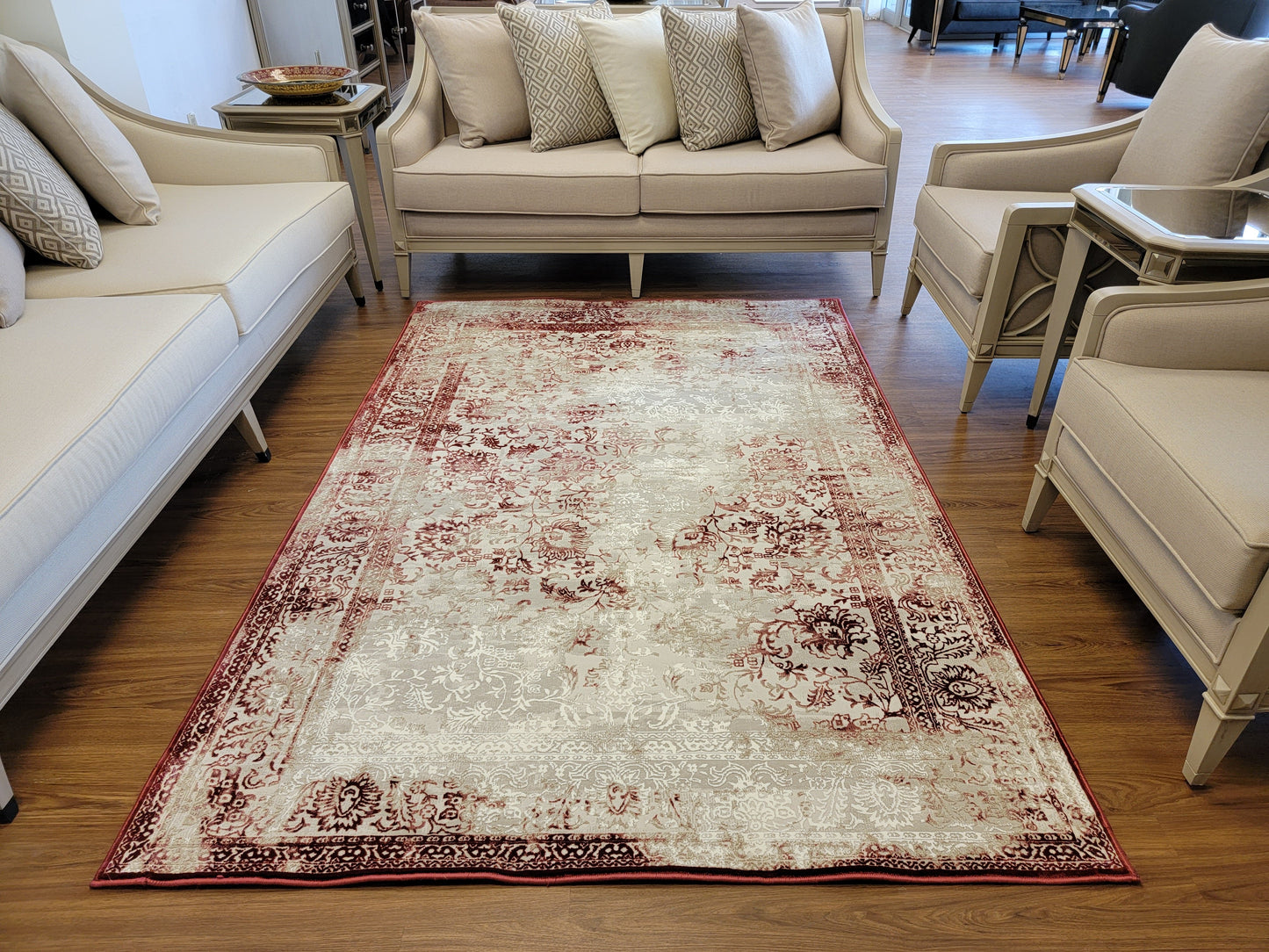 Avangard Modern Traditional Area Rug. White and Scarlet Red