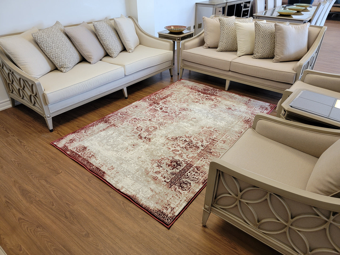 Avangard Modern Traditional Area Rug. White and Scarlet Red