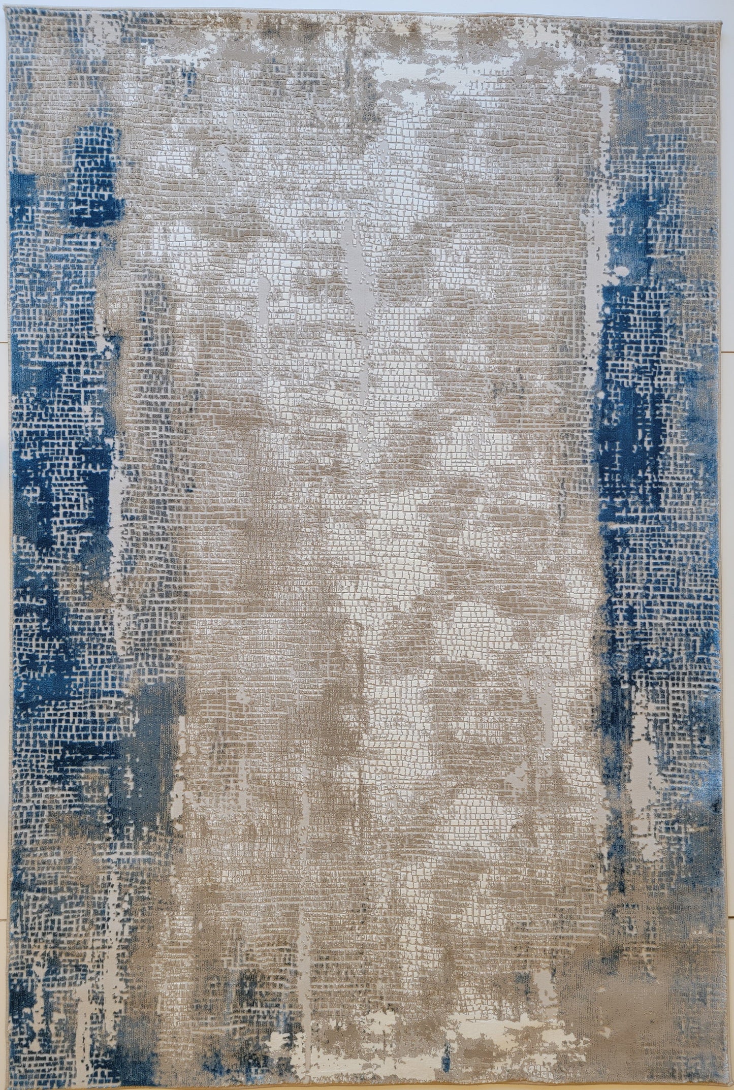 Avangard Abstract Area Rug. White, Beige, and Cobalt Blue
