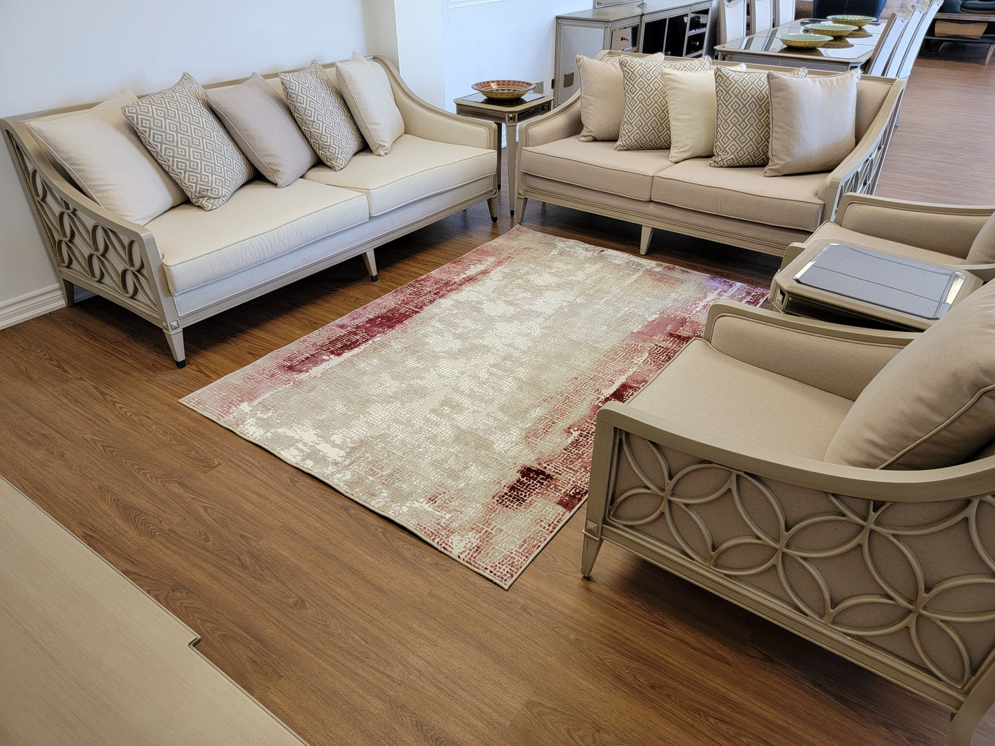 Avangard Abstract Area Rug. White, Beige, and Vinous Red