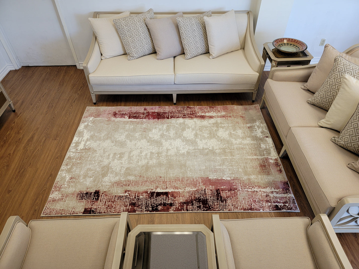 Avangard Abstract Area Rug. White, Beige, and Vinous Red