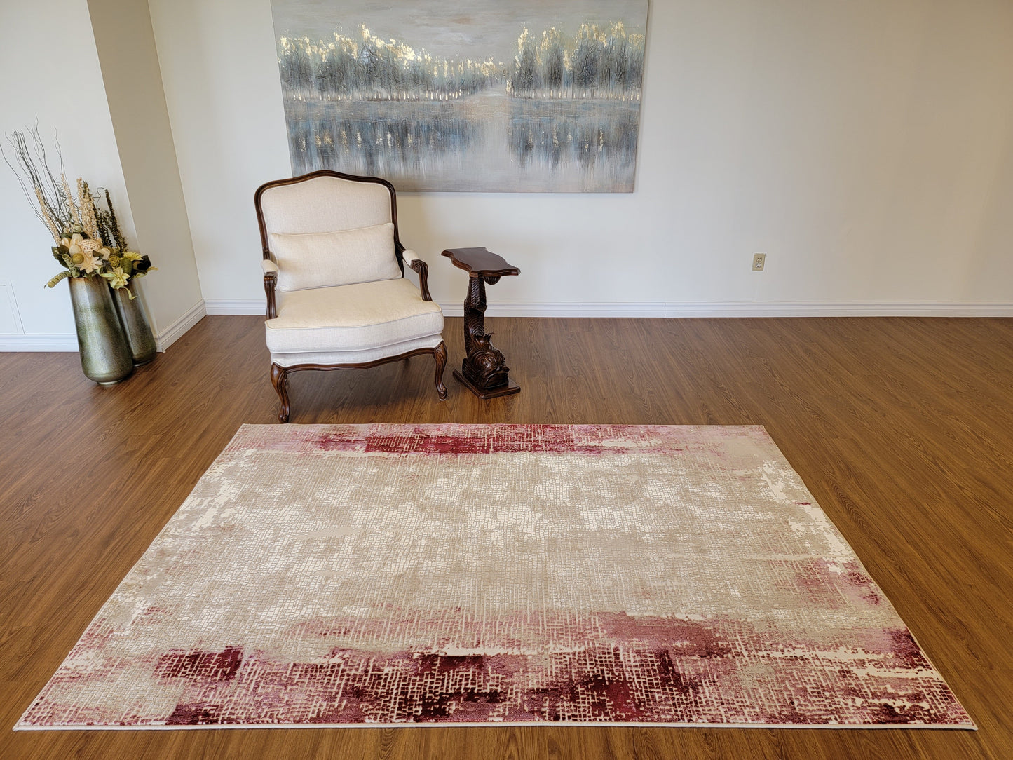 Avangard Abstract Area Rug. White, Beige, and Vinous Red