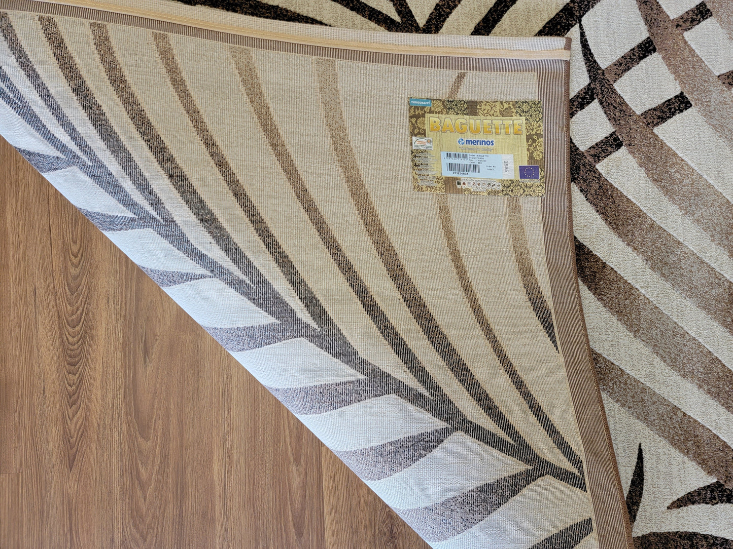 Baguette Floral Area Rug. Beige and Brown