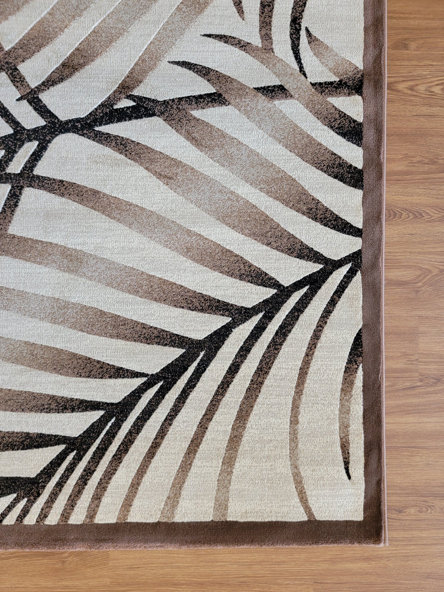 Baguette Floral Area Rug. Beige and Brown