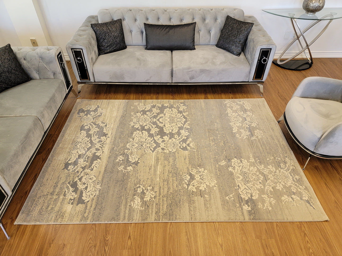 Baguette Modern Traditional Area Rug. White, Light Blue, and Gray