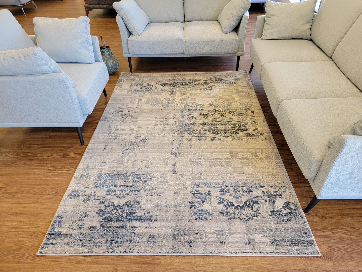 Baguette Modern Traditional Area Rug. White, Navy, and Gray