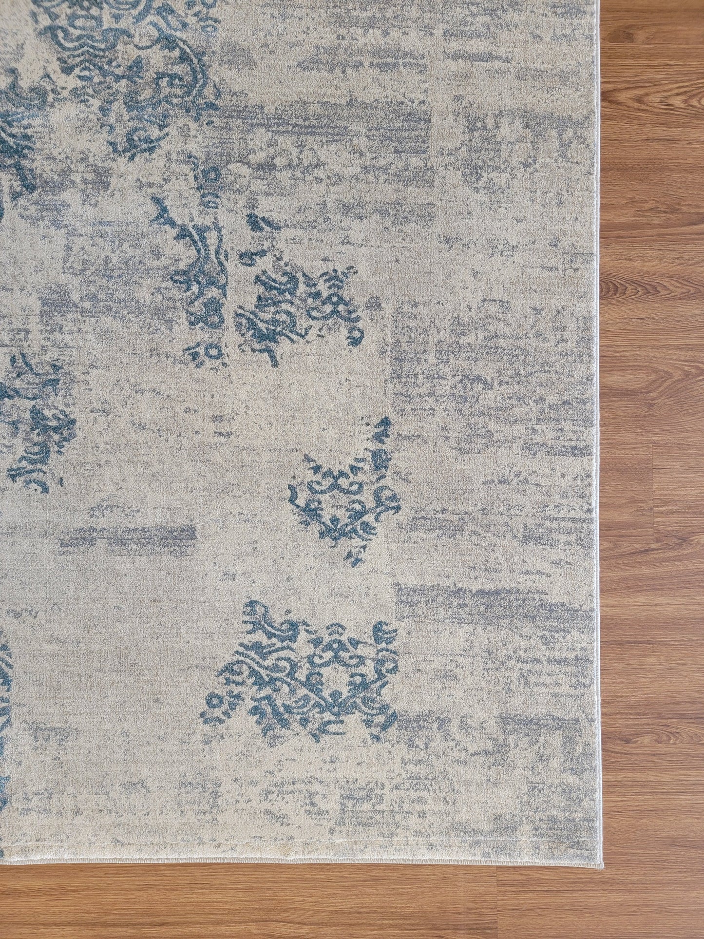 Baguette Modern Traditional Area Rug. Gray and Cobalt Blue