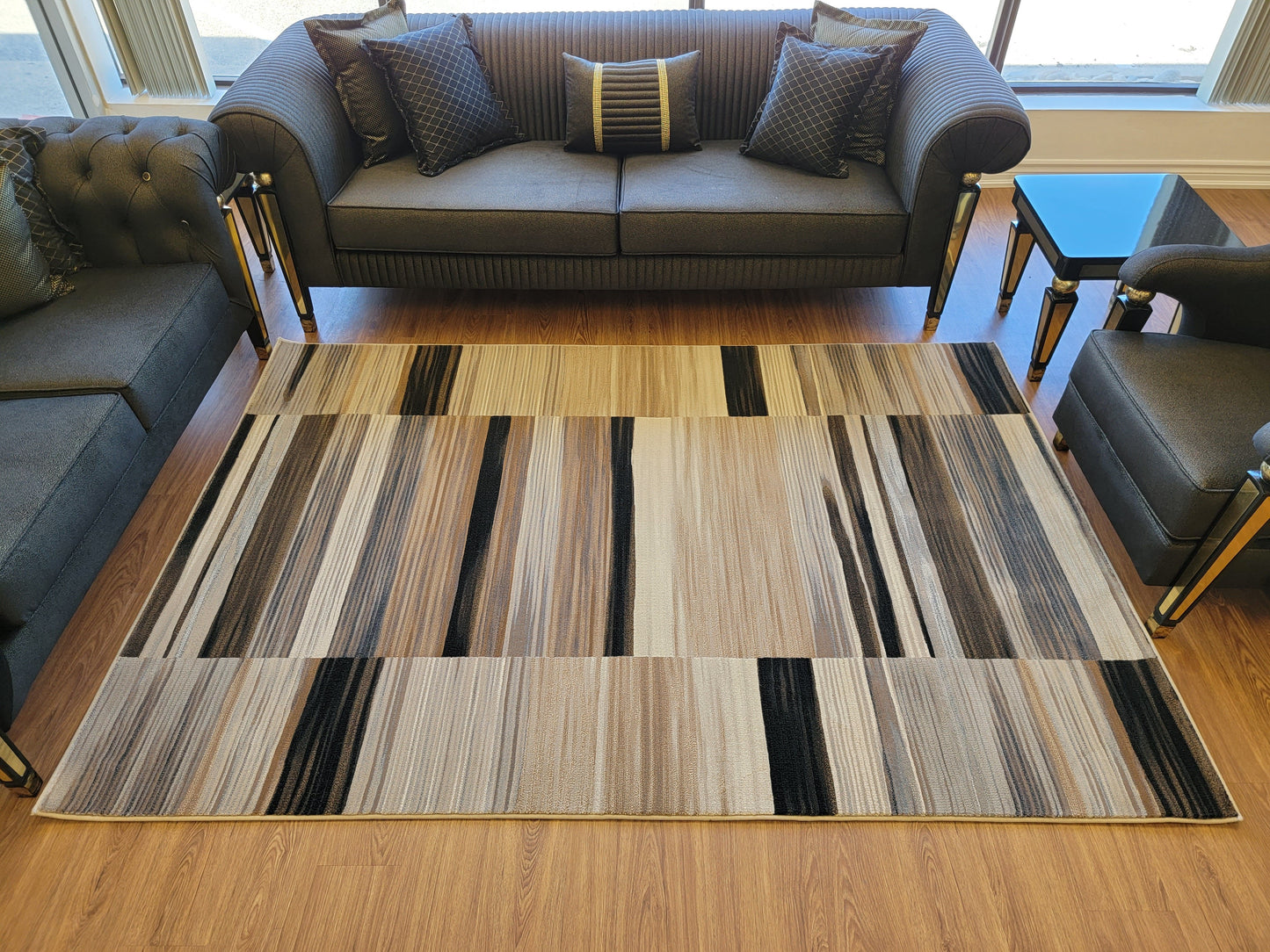 Baguette Geometric Area Rug. Beige, Tan, and Brown