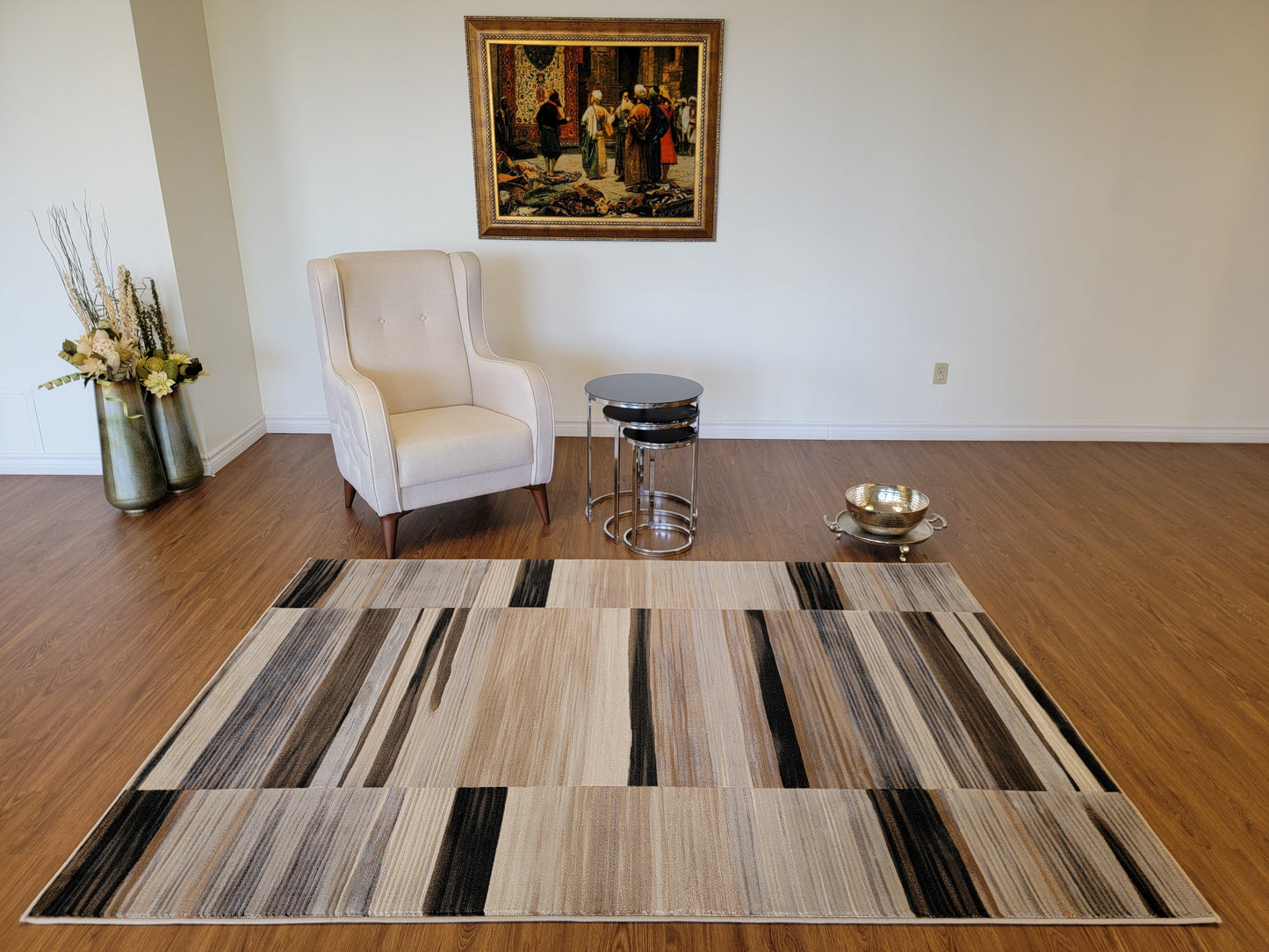 Baguette Geometric Area Rug. Beige, Tan, and Brown