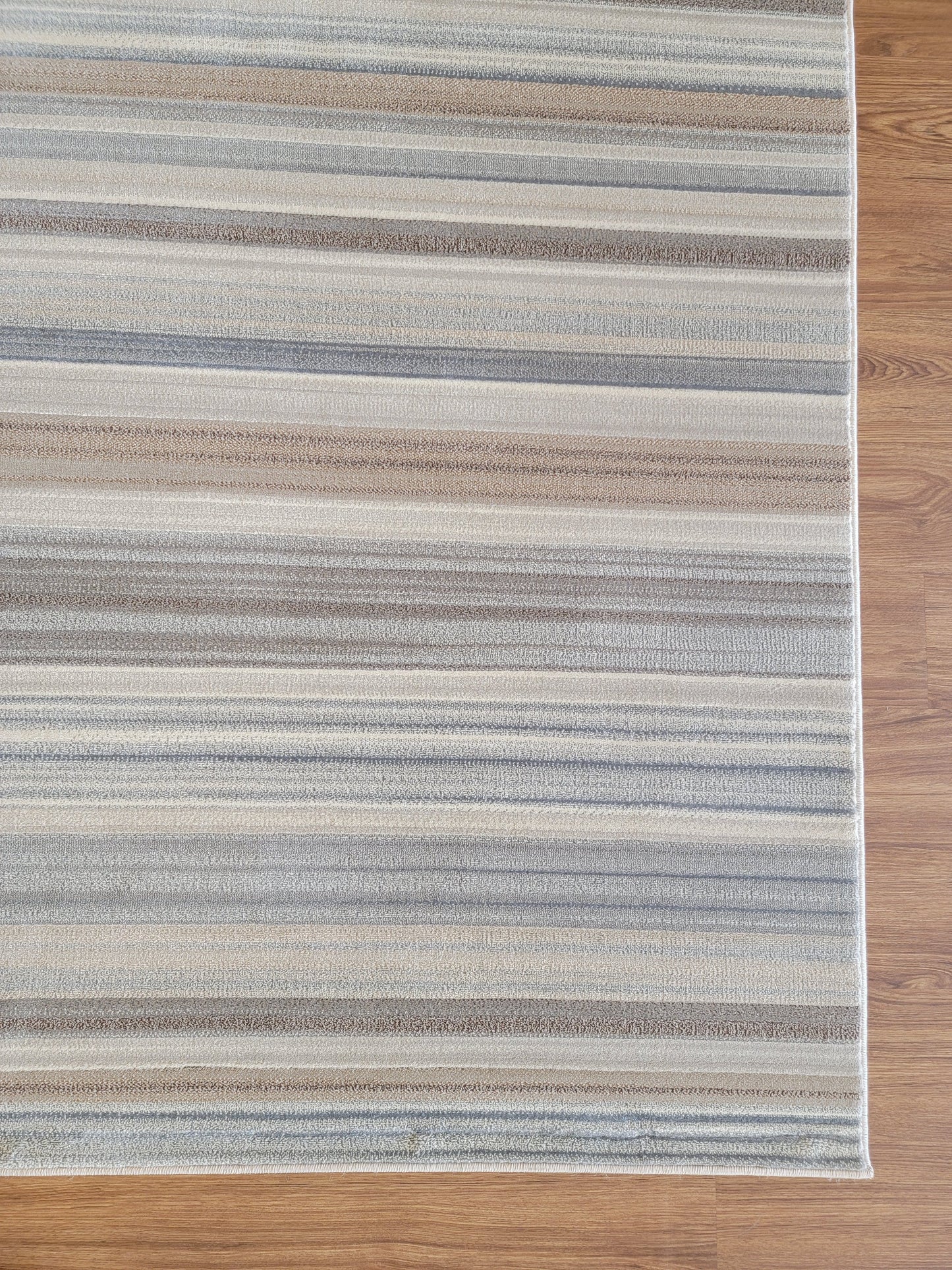 Baguette Striped Area Rug. Beige, Gray, and Light Brown