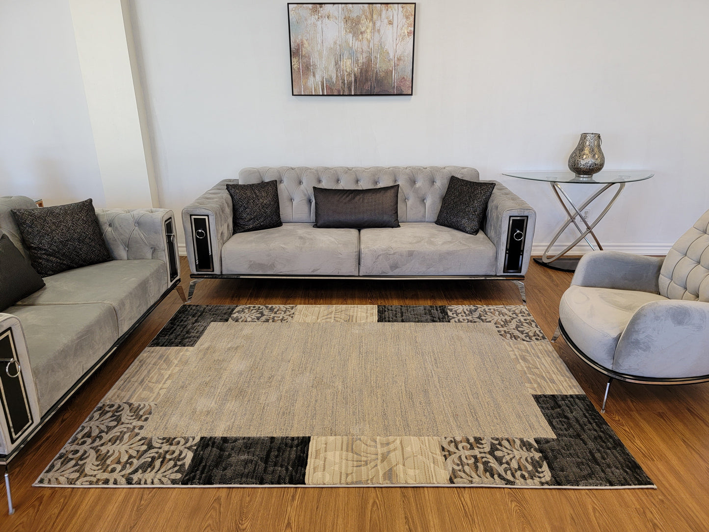 Baguette Geometric Area Rug. Beige, Brown, and Black