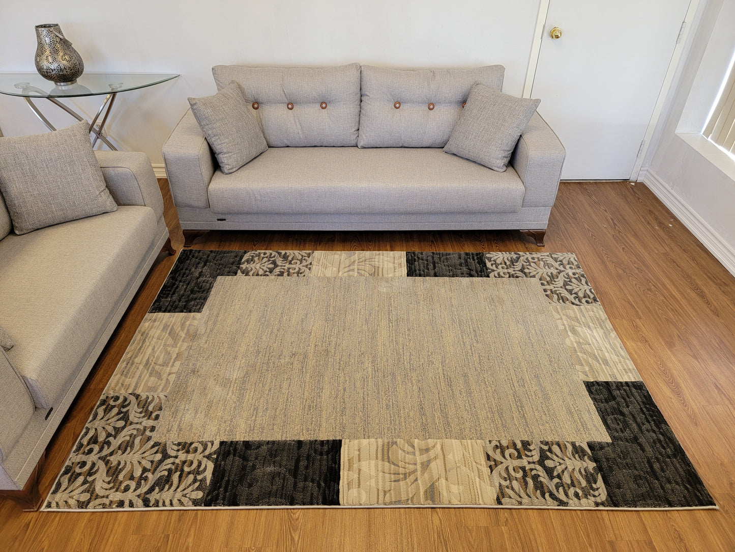Baguette Geometric Area Rug. Beige, Brown, and Black