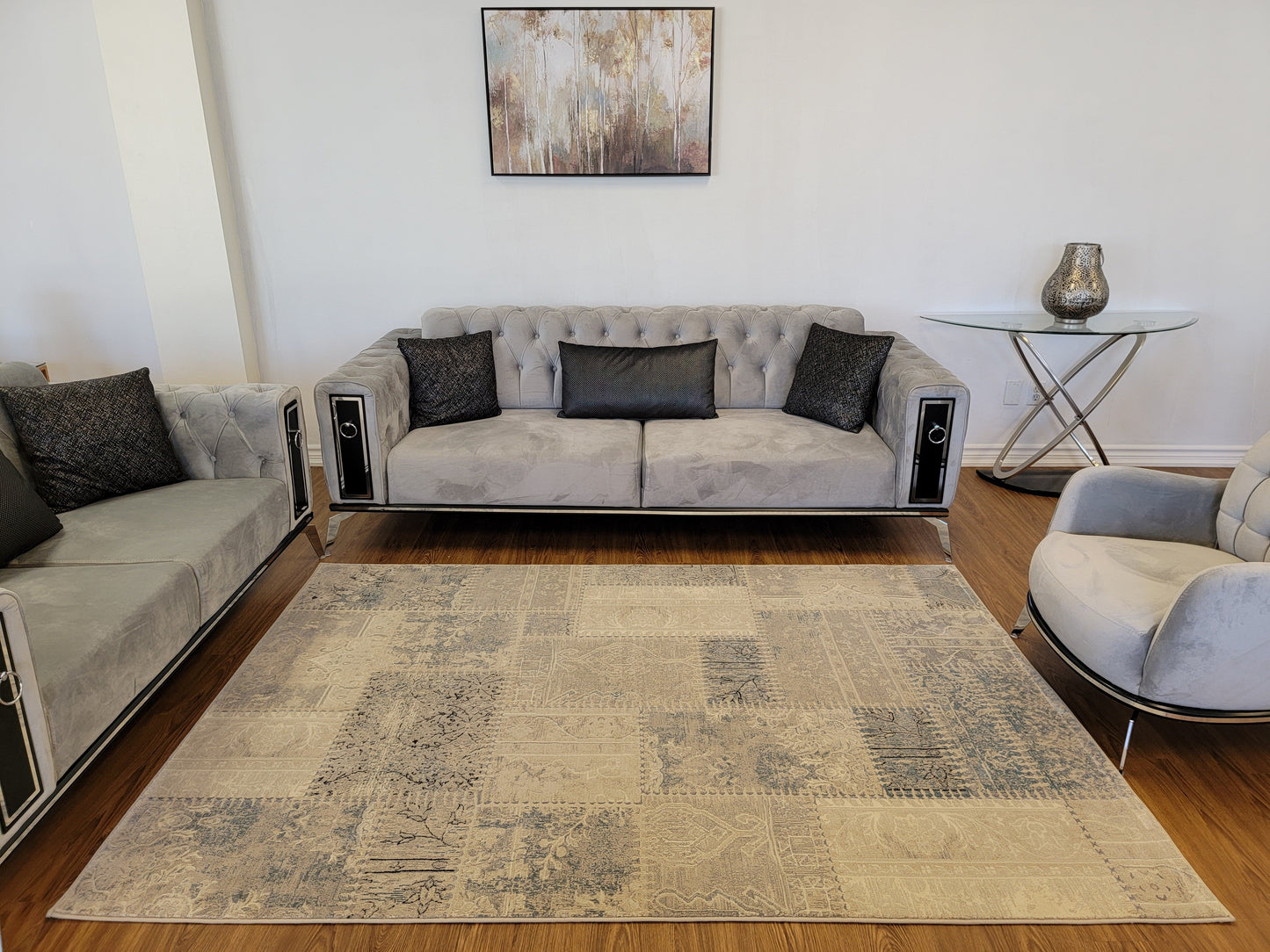 Baguette Modern Traditional Area Rug. Gray and Light Blue