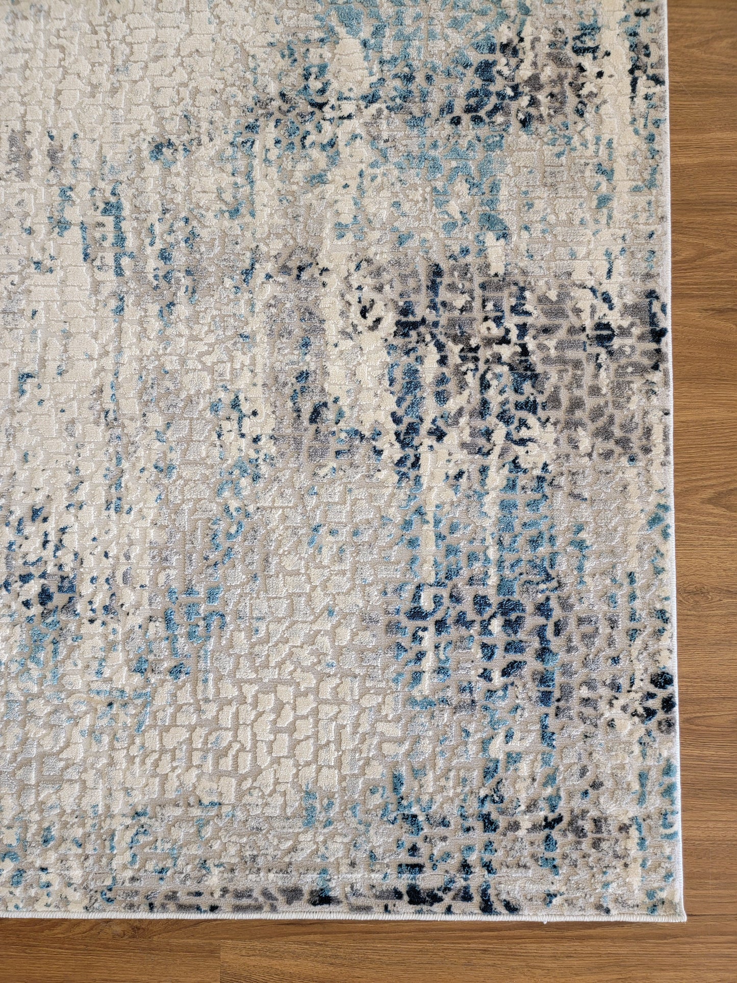 Cozy Abstract Area Rug. Cream, Gray, and Blue