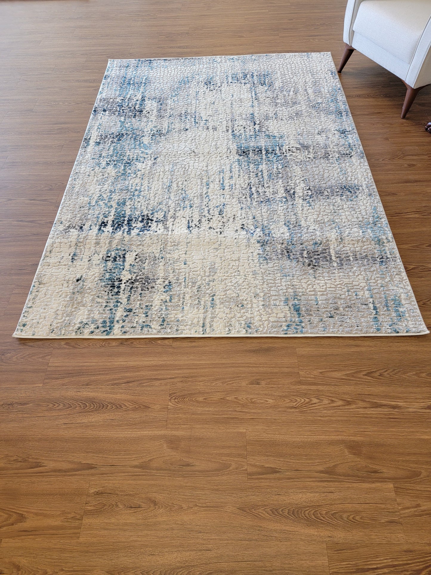 Cozy Abstract Area Rug. Cream, Gray, and Blue