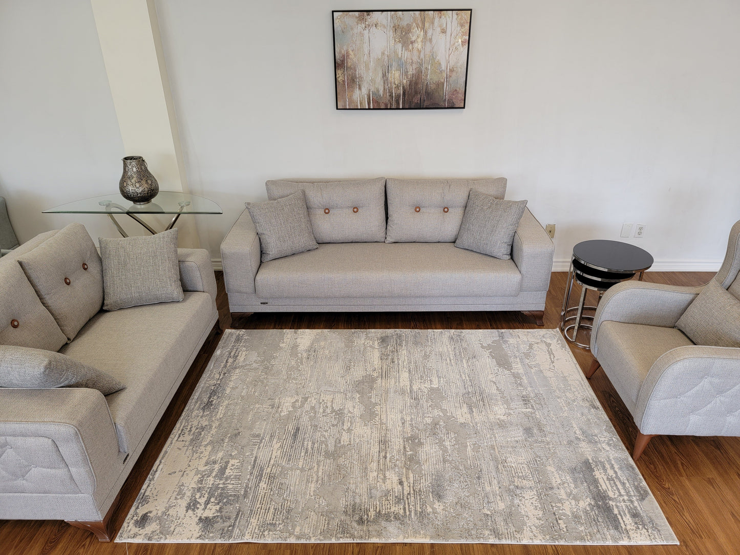Cozy Abstract Area Rug. White, Light, and Dim Gray
