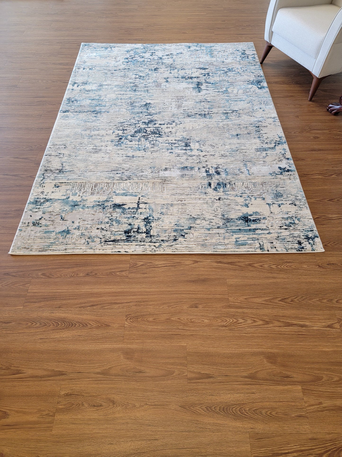 Cozy Abstract Area Rug. White, Gray, and Navy Blue