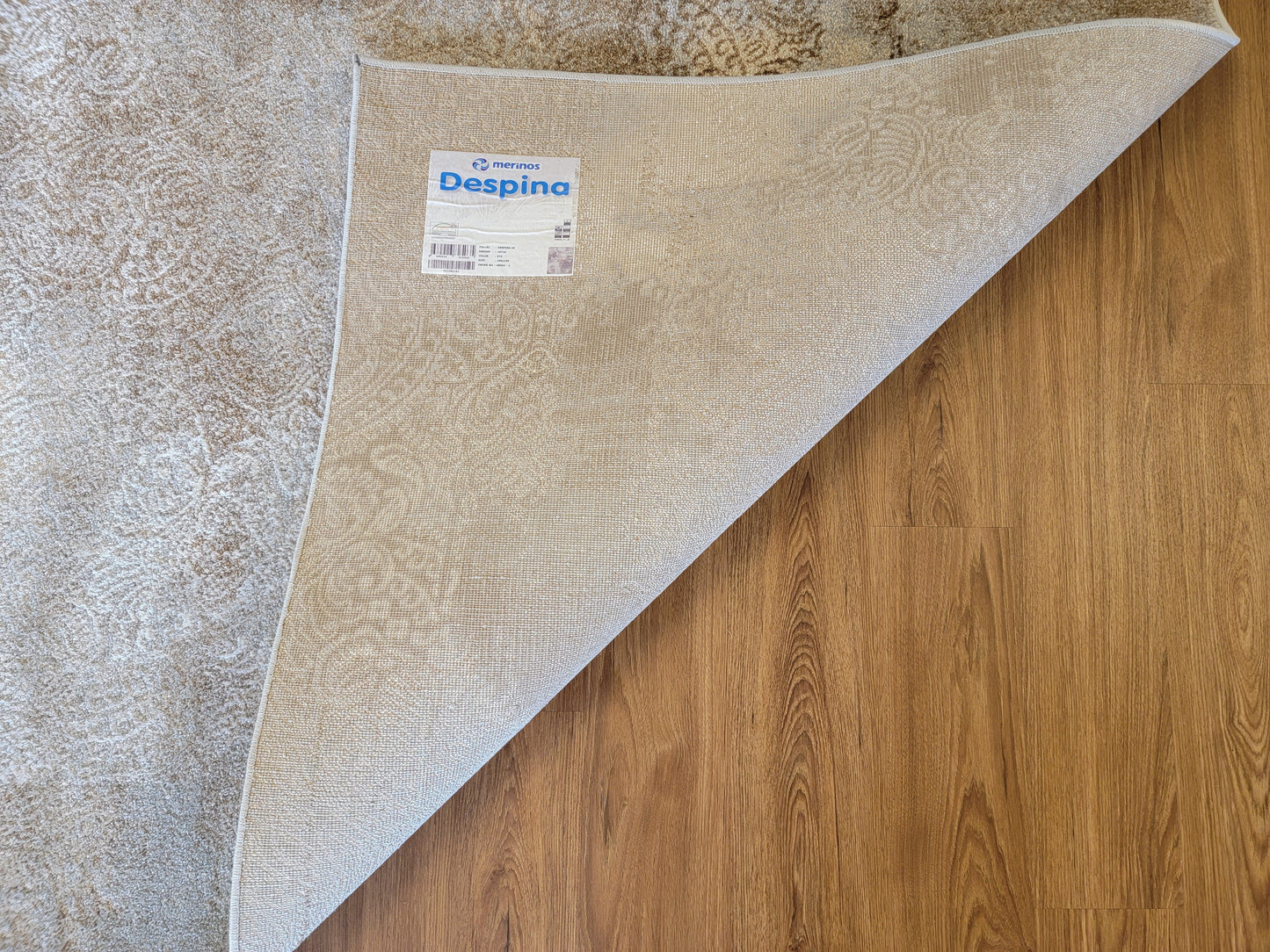 Despina Damask Area Rug. Platinum, Gray, and Tan Brown