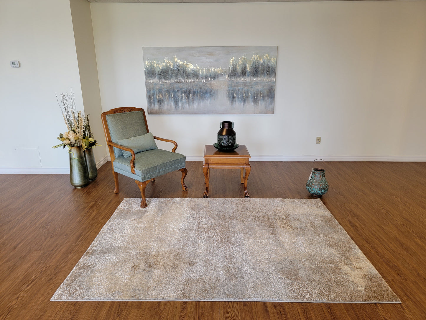 Despina Damask Area Rug. Platinum, Gray, and Tan Brown