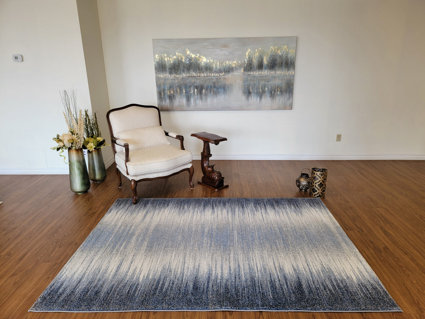 Diamond Art Abstract Area Rug. Dim Gray, Navy, and White