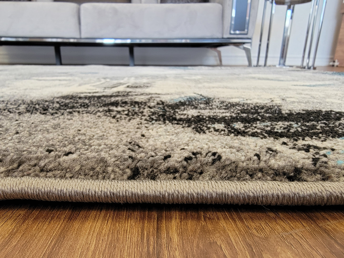 Diamond Art Abstract Area Rug. White, Gray, and Black