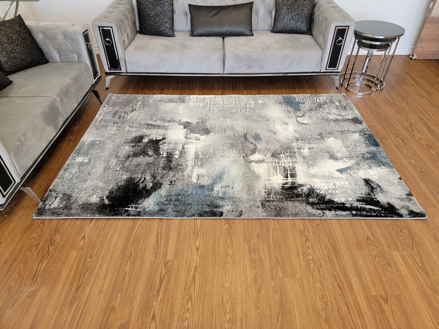 Diamond Art Abstract Area Rug. White, Gray, and Black modern decor