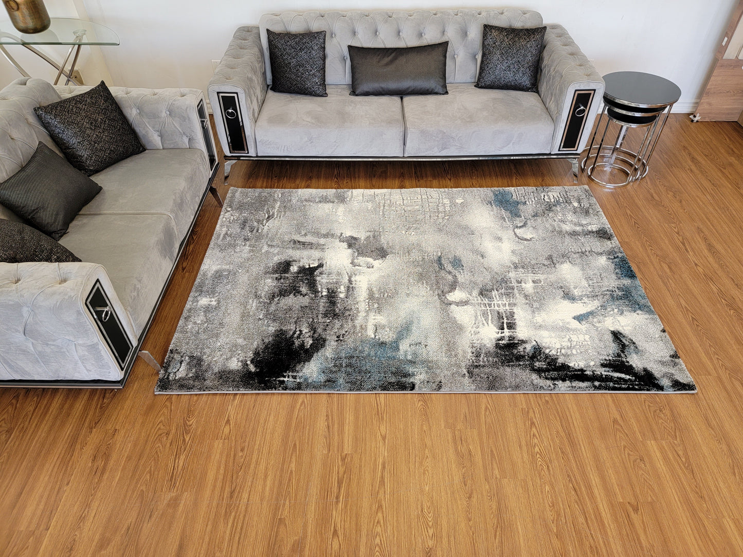 Diamond Art Abstract Area Rug. White, Gray, and Black modern decor 2