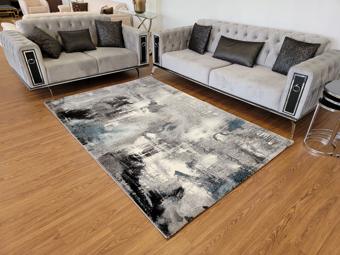 Diamond Art Abstract Area Rug. White, Gray, and Black modern decor 3