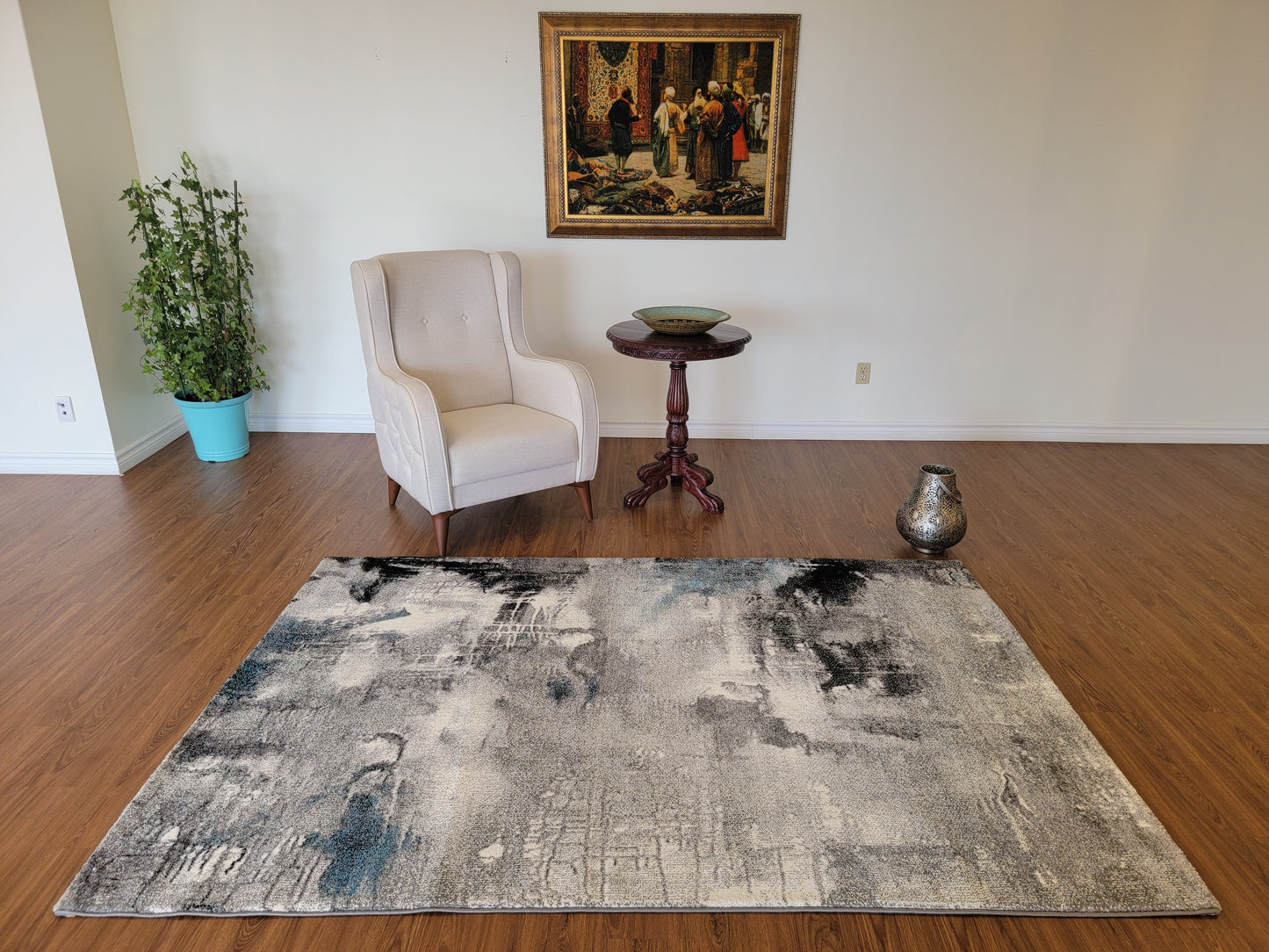 Diamond Art Abstract Area Rug. White, Gray, and Black minimalistic décor