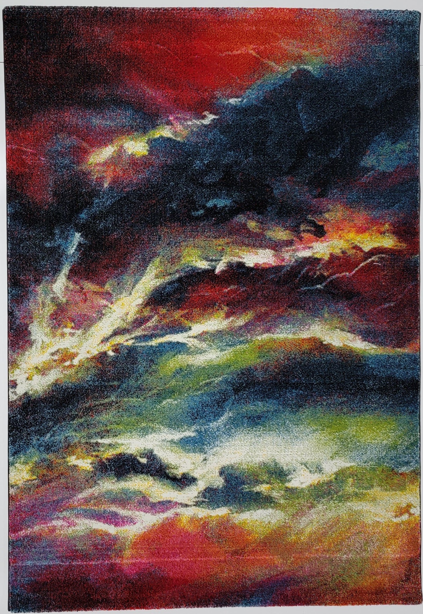 Diamond Art Abstract Area Rug. Multiple Colors of Red, Blue, and Black