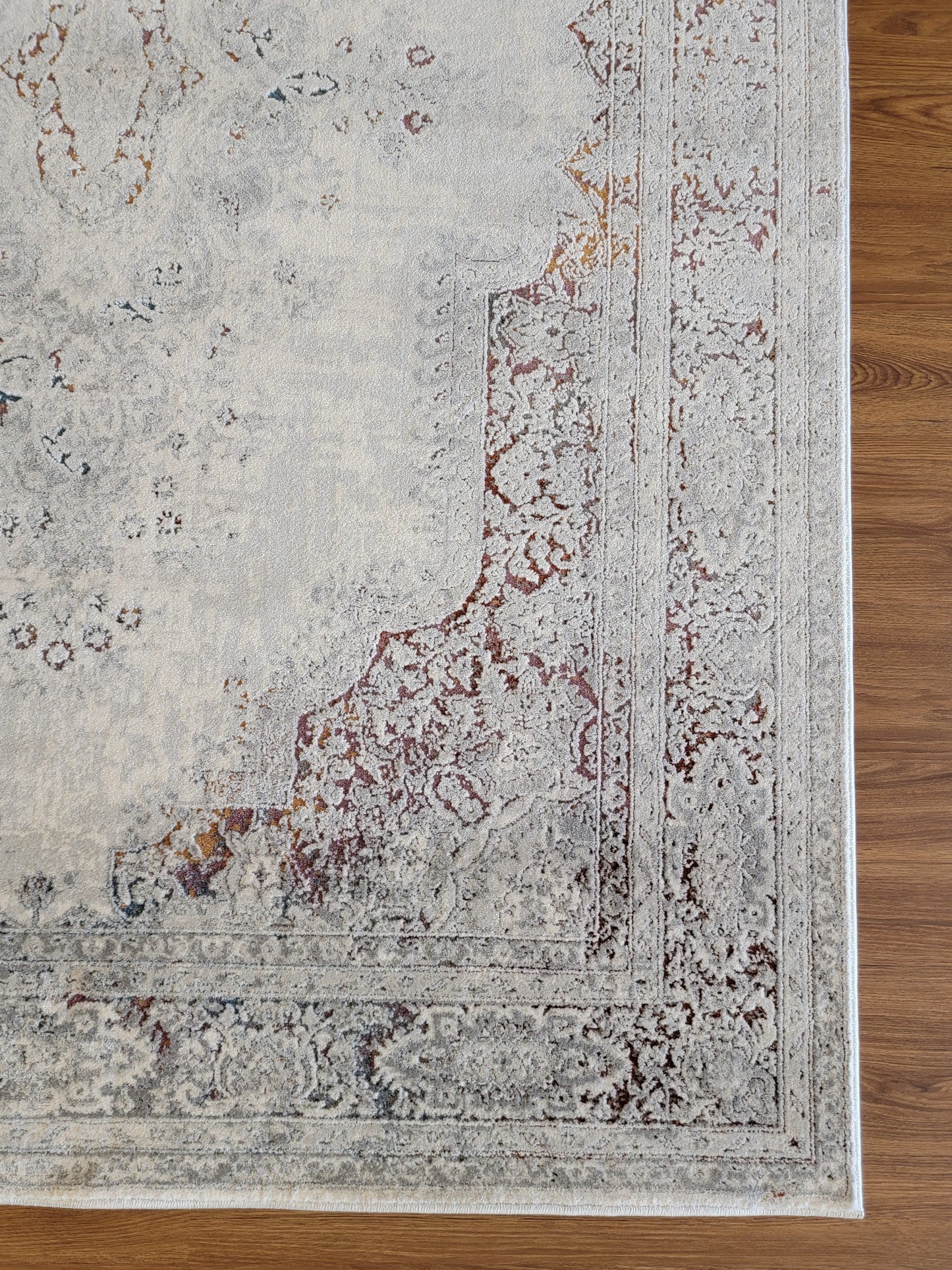 LaDome Modern Traditional Area Rugs. White, Ash Gray with Gold Touches
