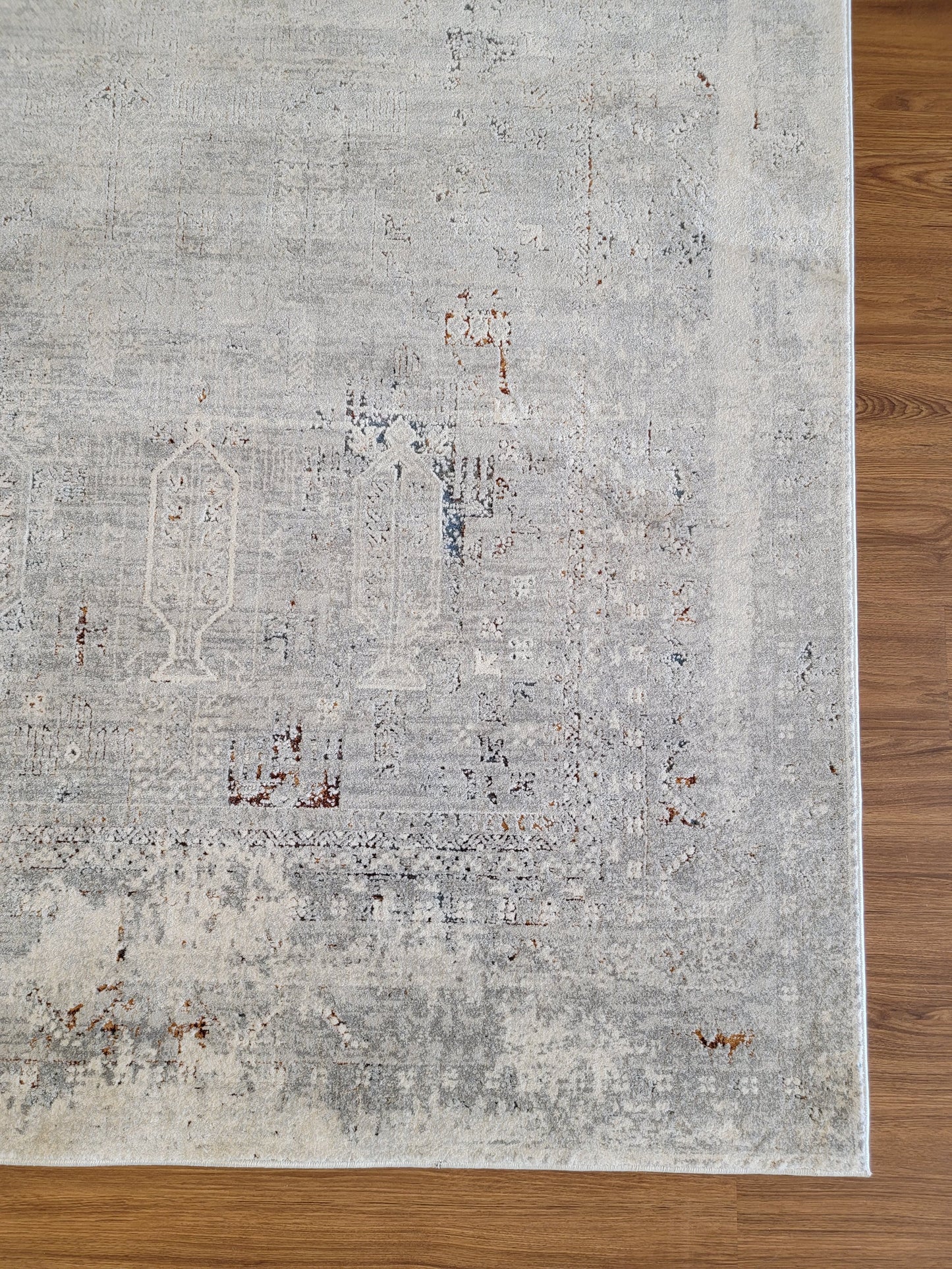 LaDome Modern Traditional Area Rug. White, Platinum, and Light Blue