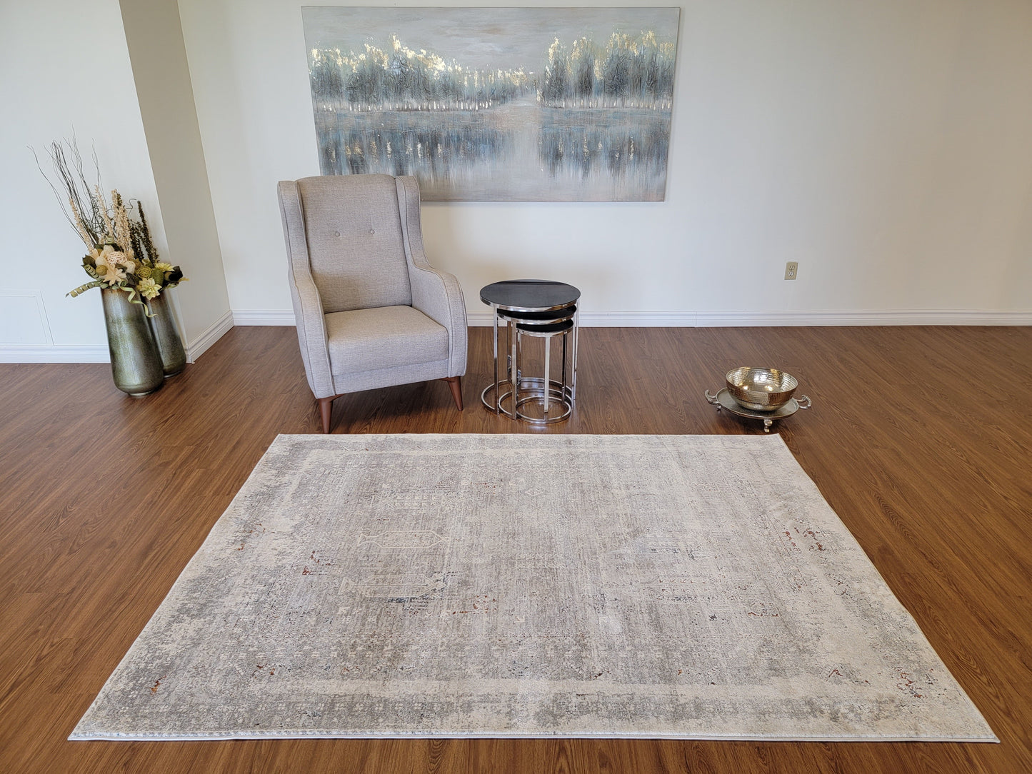 LaDome Modern Traditional Area Rug. White, Platinum, and Light Blue