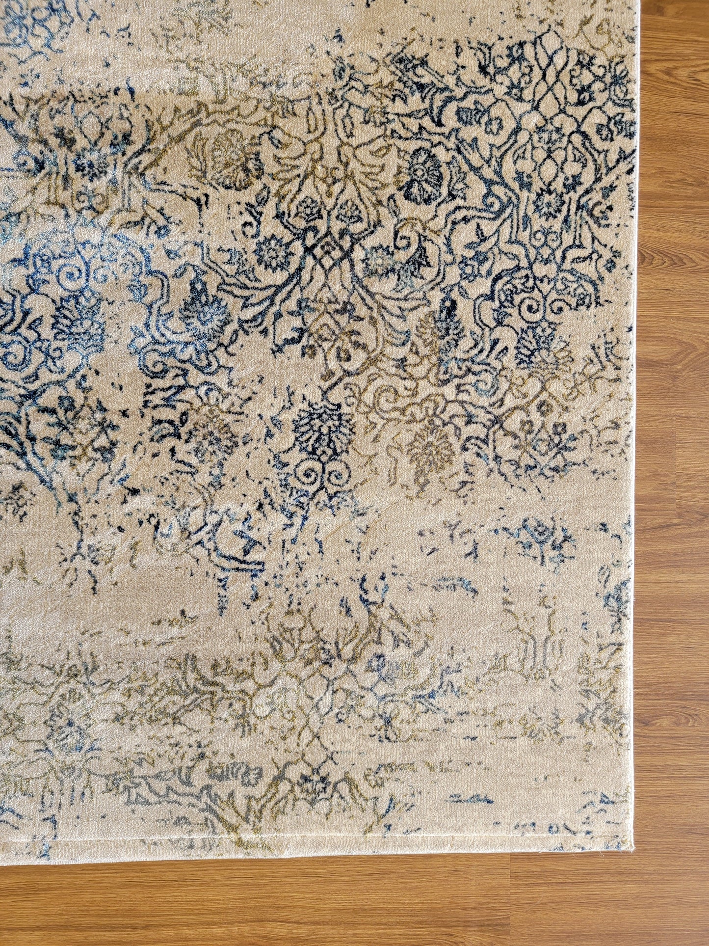 Olimpos Damask Area Rug. Beige, Navy, and Olive Green
