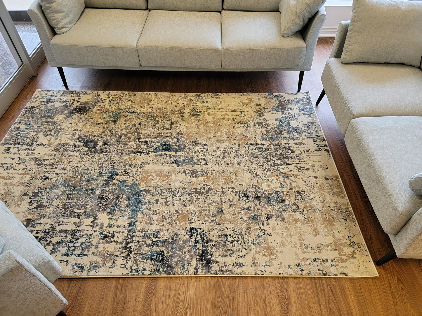 Serenity Abstract Area Rug. Beige, Navy, and Gray