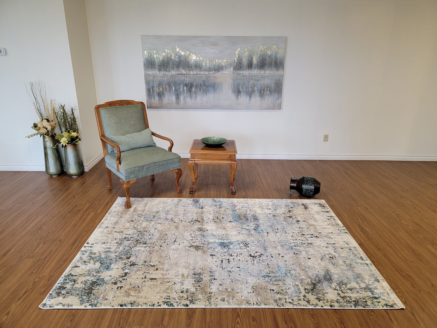 Serenity Abstract Area Rug. Beige, Navy, and Gray