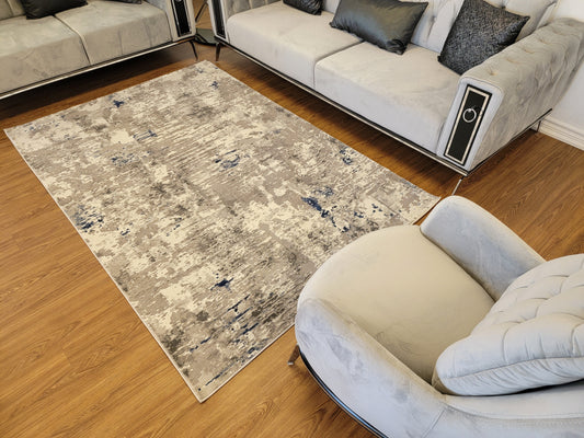 Armodies Abstract Area Rug. White, Ash Gray, and Blue
