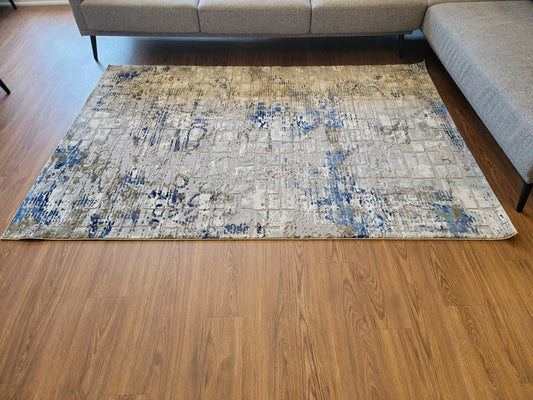 Armodies Geomatric Area Rug. Grey, Silver and Cobalt Blue.