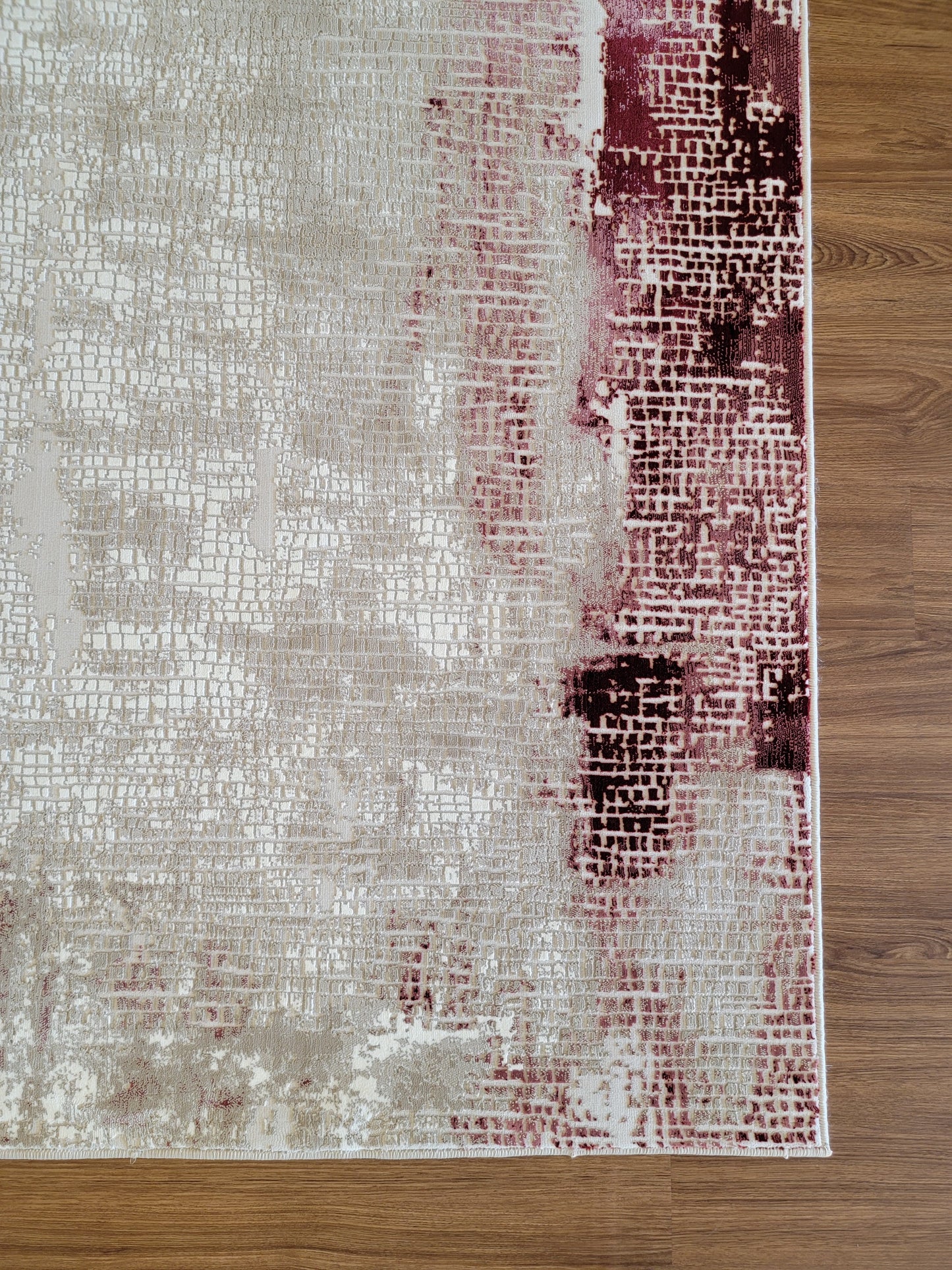 Avangard Abstract Area Rug. White, Beige, and Vinous Red