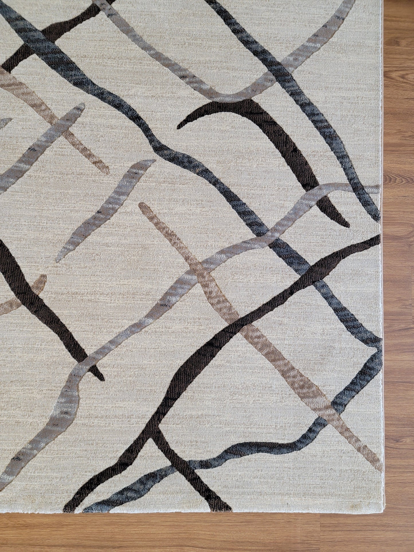 Baguette Geometric Area Rug. Beige with Curved lines