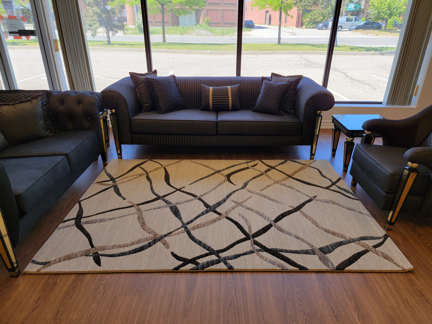 Baguette Geometric Area Rug. Beige with Curved lines