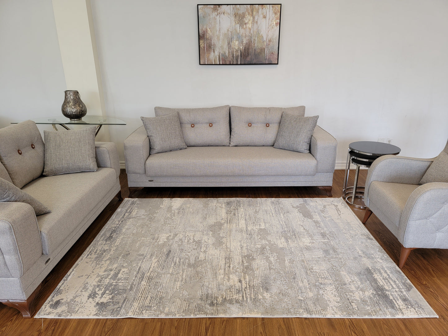 Cozy Abstract Area Rug. White, Light, and Dim Gray