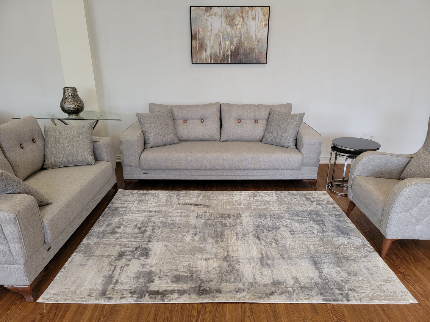 Cozy Abstract Area Rug. White, Ash Gray, and Dim Gray