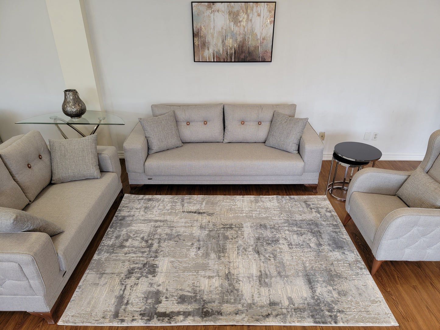 Cozy Abstract Area Rug. White, Ash Gray, and Dim Gray