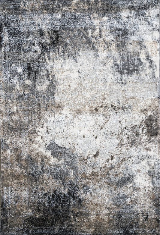 Despina Modern Traditional Area Rug. White, Silver, and Dim Gray