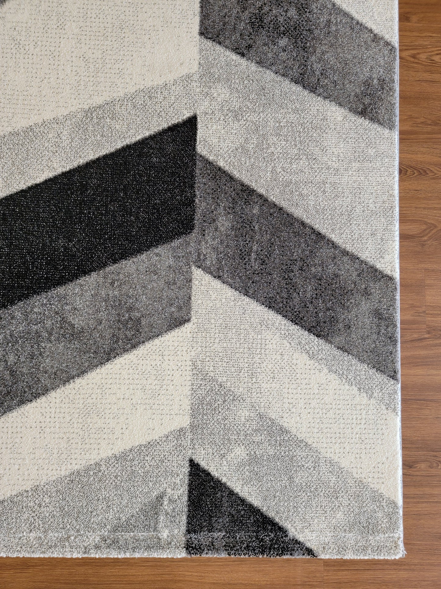 Diamond Geometric Area Rug. Black, Ash Gray, and Metallic Gray