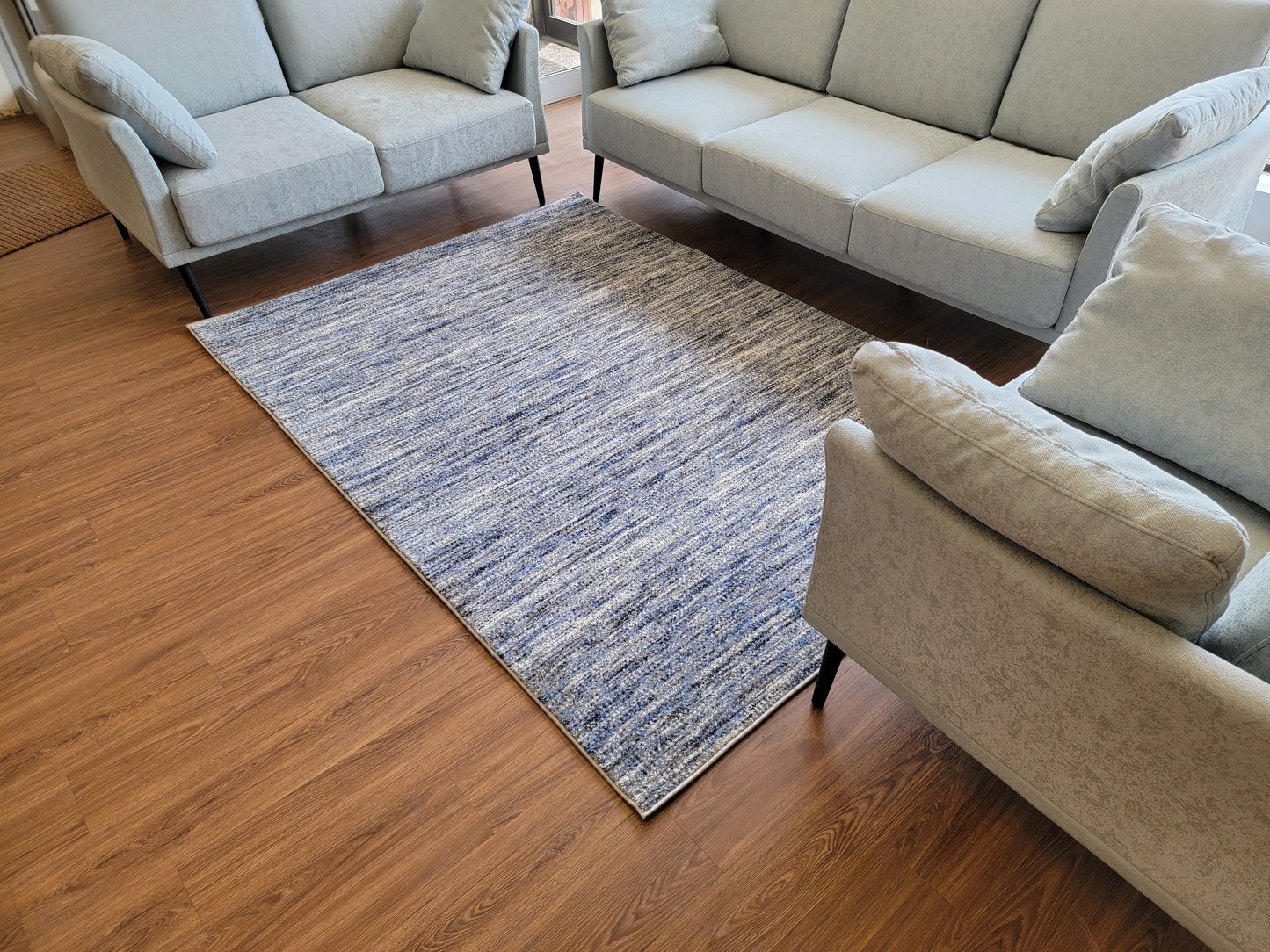 Diamond Art Abstract Area Rug. Ash Gray, Cobalt Blue, and White