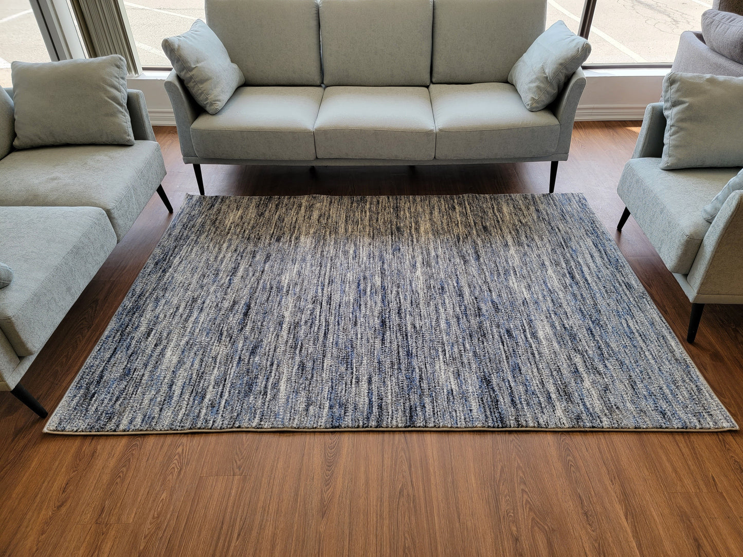 Diamond Art Abstract Area Rug. Ash Gray, Cobalt Blue, and White