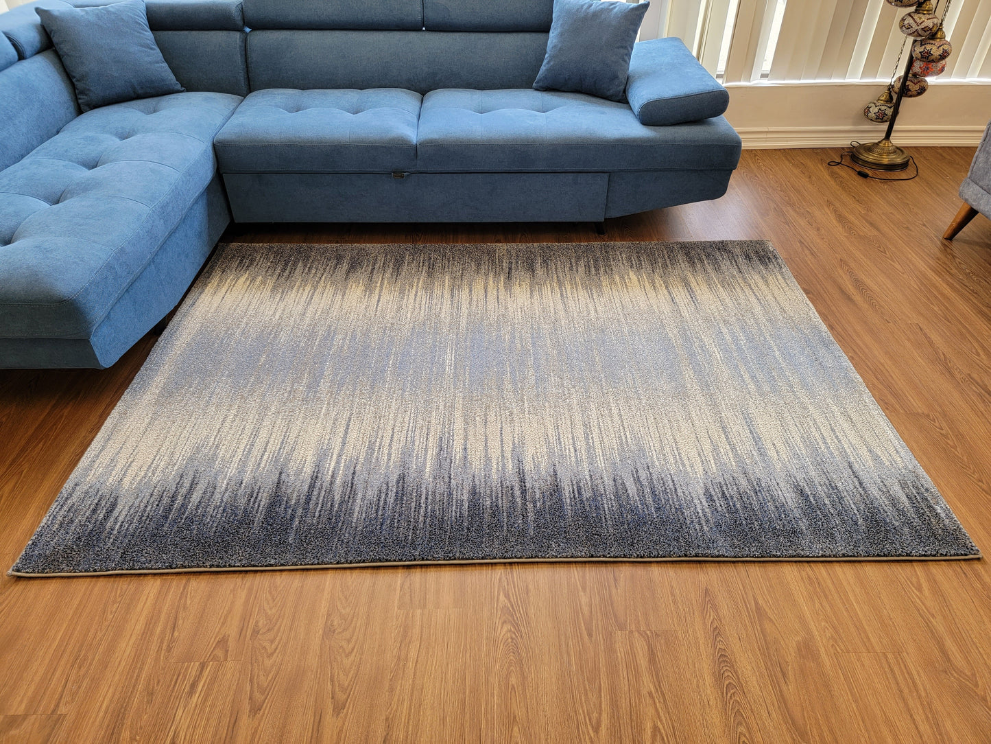 Diamond Art Abstract Area Rug. Dim Gray, Navy, and White