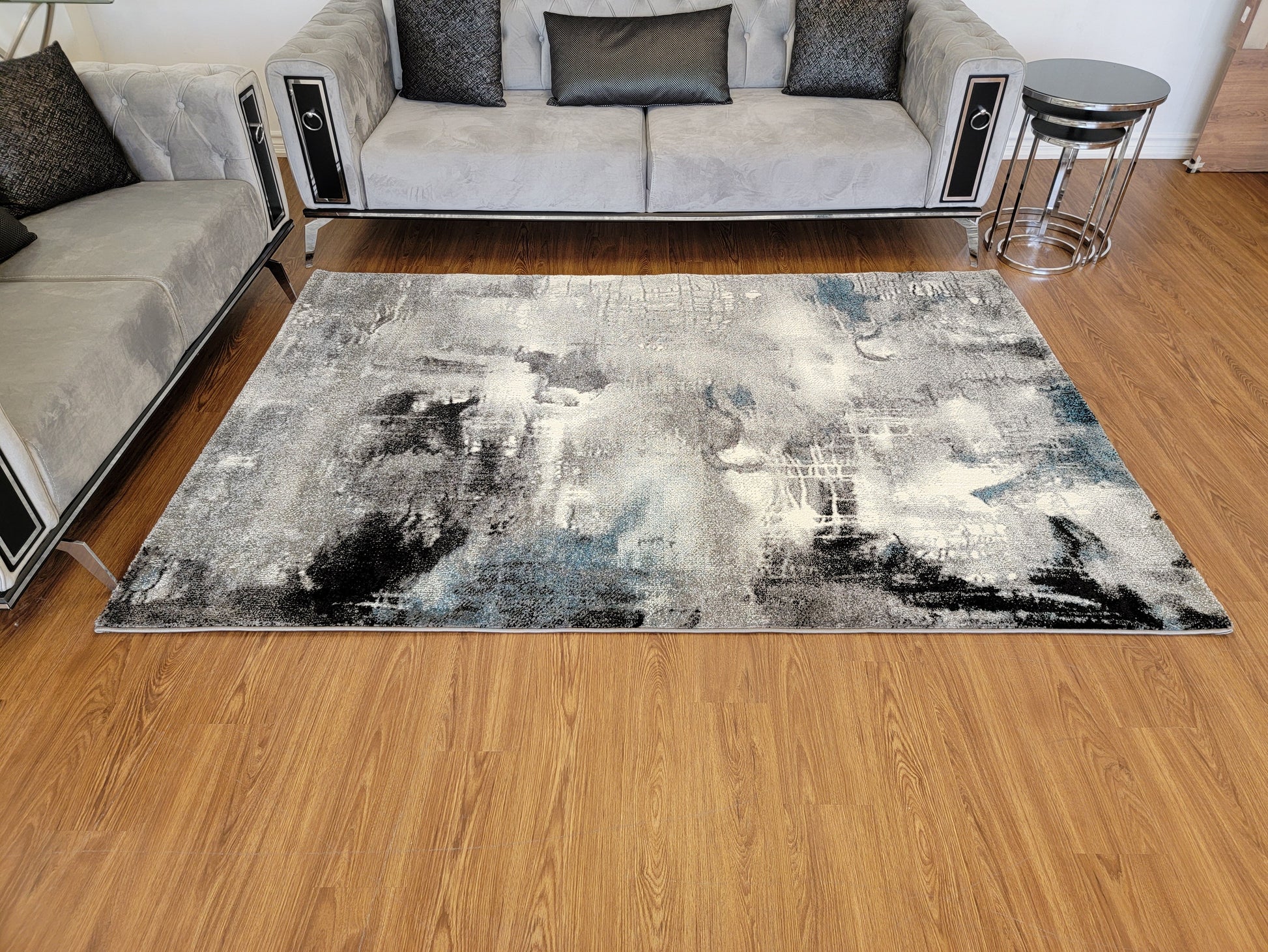 Diamond Art Abstract Area Rug. White, Gray, and Black  modern decor